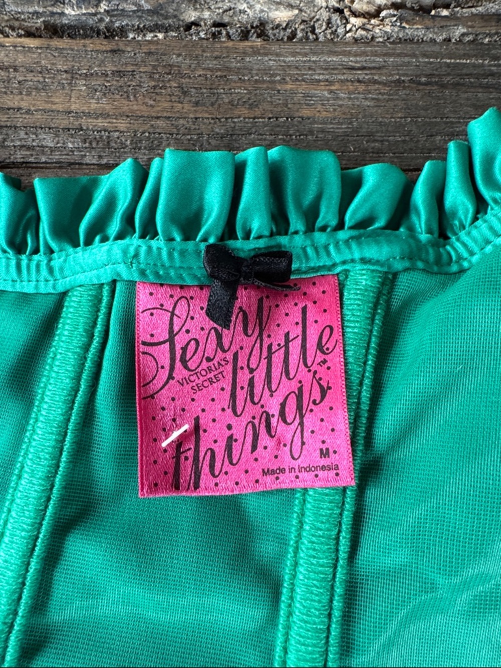 Victoria’s Secret Emerald Green corset ruffles boning metallic gold ribbon Med - Picture 9 of 11